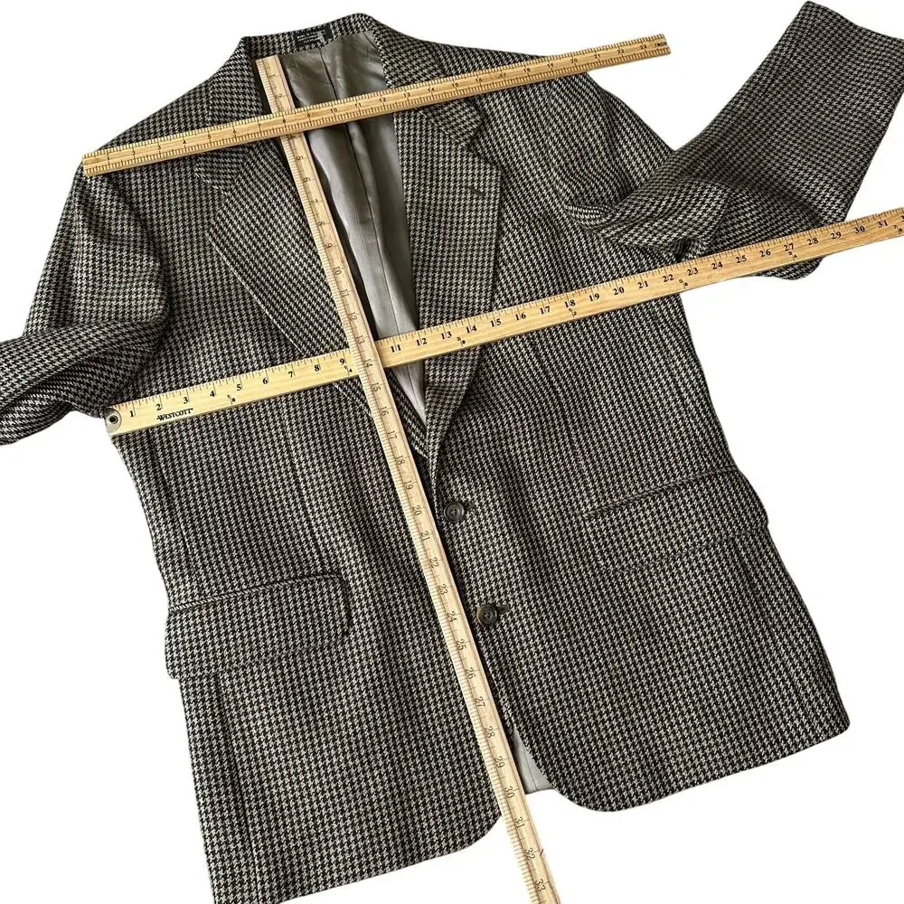 Oscar De La Renta Brown Houndstooth Plaid Blazer Sport Coat  2 Button 42 42R